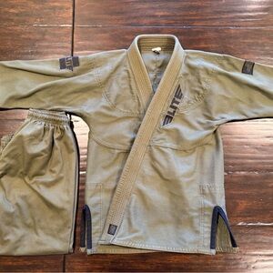 Kids Elite BJJ Brazilian Jiu Jitsu Uniform Gi — Olive Green Kids Size C3